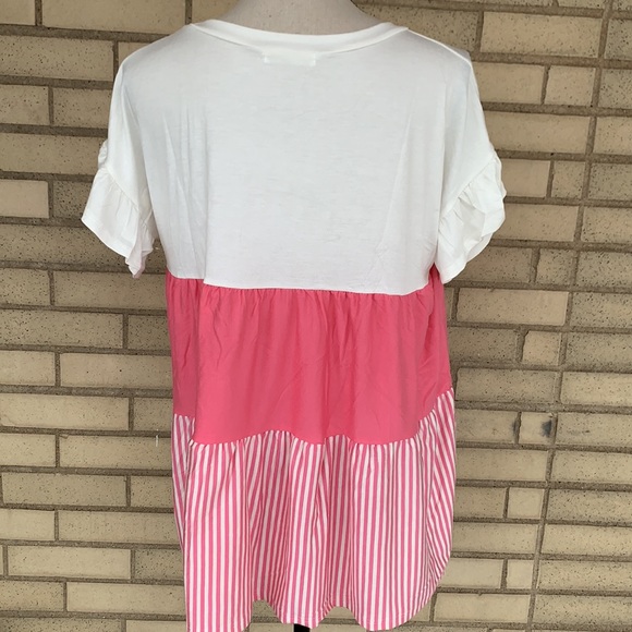 ❌DONATED❌Cherish Pink Rose Contrast Striped Short Sleeve Top - Picture 5 of 12